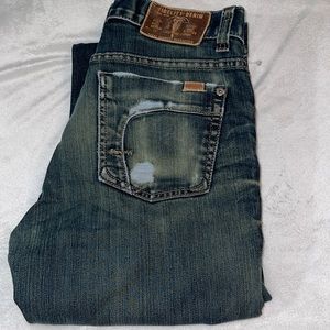 Fidelity Mens 50-11 Sabbath Rinse Distressed Dark Jean Size 31 waist x 33 length